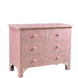 Bone Inlay Florentine Rose Pink Chest of 4 Drawers -2