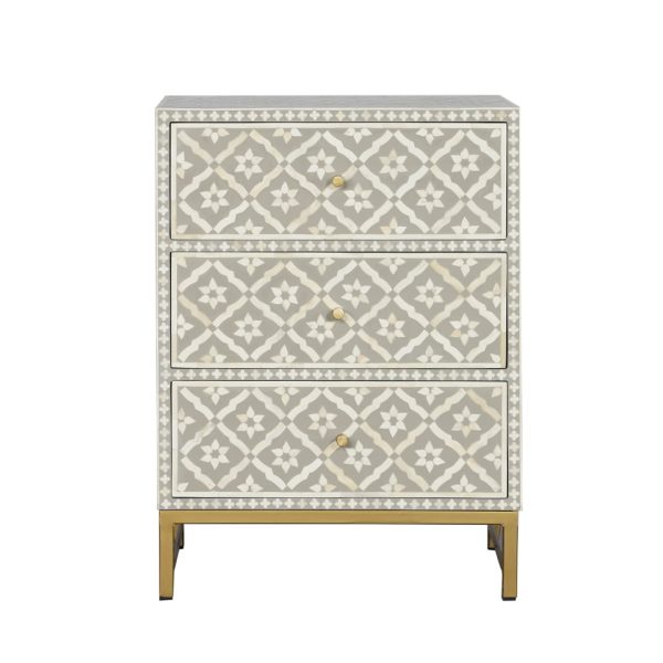 Kalina Bone Inlay 3 Drawer Bedside Table
