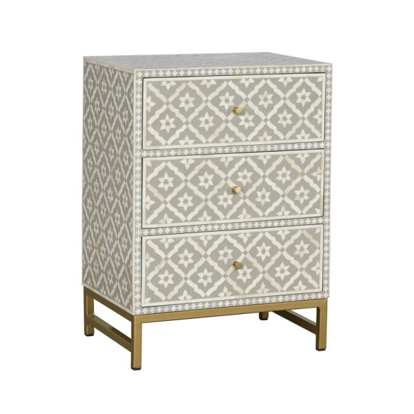 Kalina Bone Inlay 3 Drawer Bedside Table - Image 2