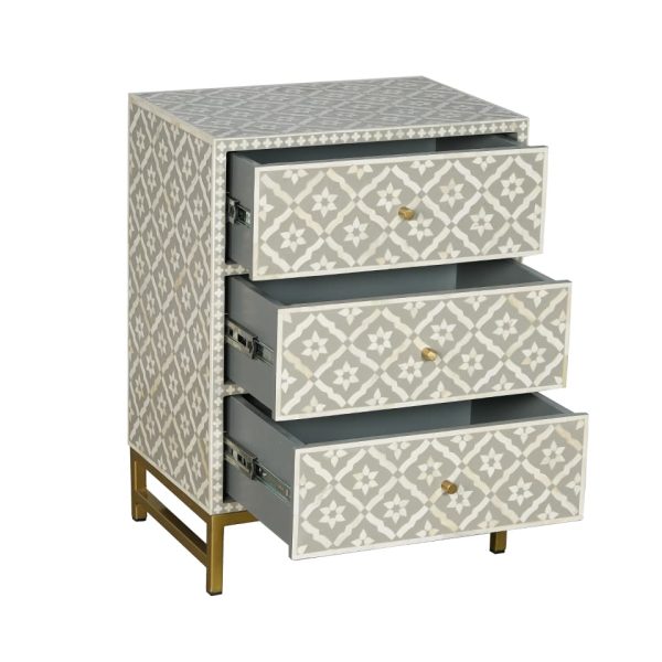 Kalina Bone Inlay 3 Drawer Bedside Table - Image 3