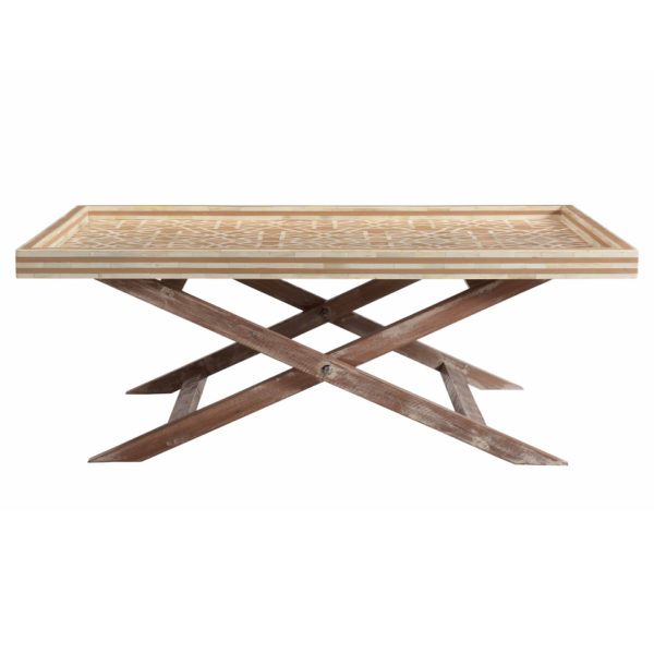 Bone Inlay Moroccan Tray Coffee Table Wood Base